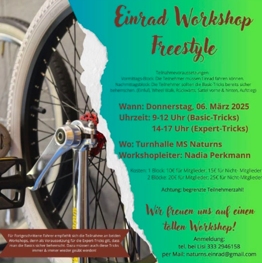 Einrad-Workshop am 6. März in Naturns