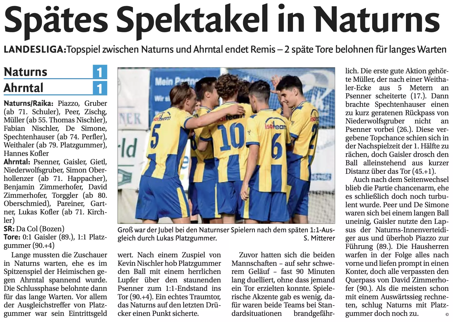 Später Ausgleich gegen Ahrntal 